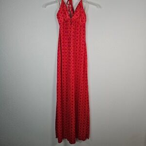 Elisabeth Stewart California 70s Orange Geometric Halter Maxi Dress Size 12